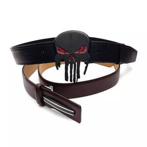 emporiumev Punisher Black Leather Belt Size OS and Brown Gift Belt (0203)